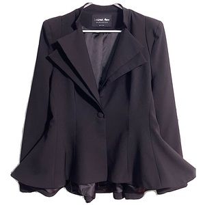Lookbook Store Double Lapel Fit-and-Flare Edgy Black Blazer | Single Button | 18